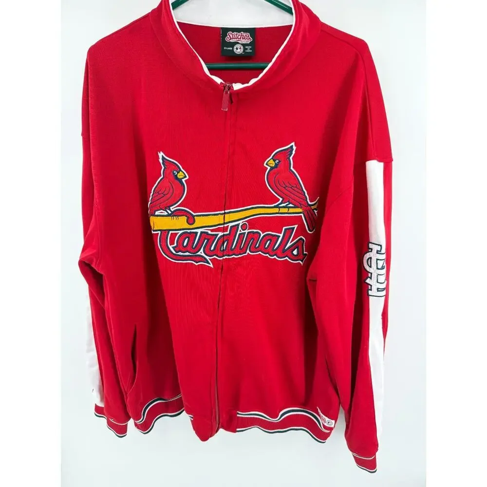 St Louis Cardinals Full Zip Jacket Stitches MLB Baseball Fan Red Jacket 2XL